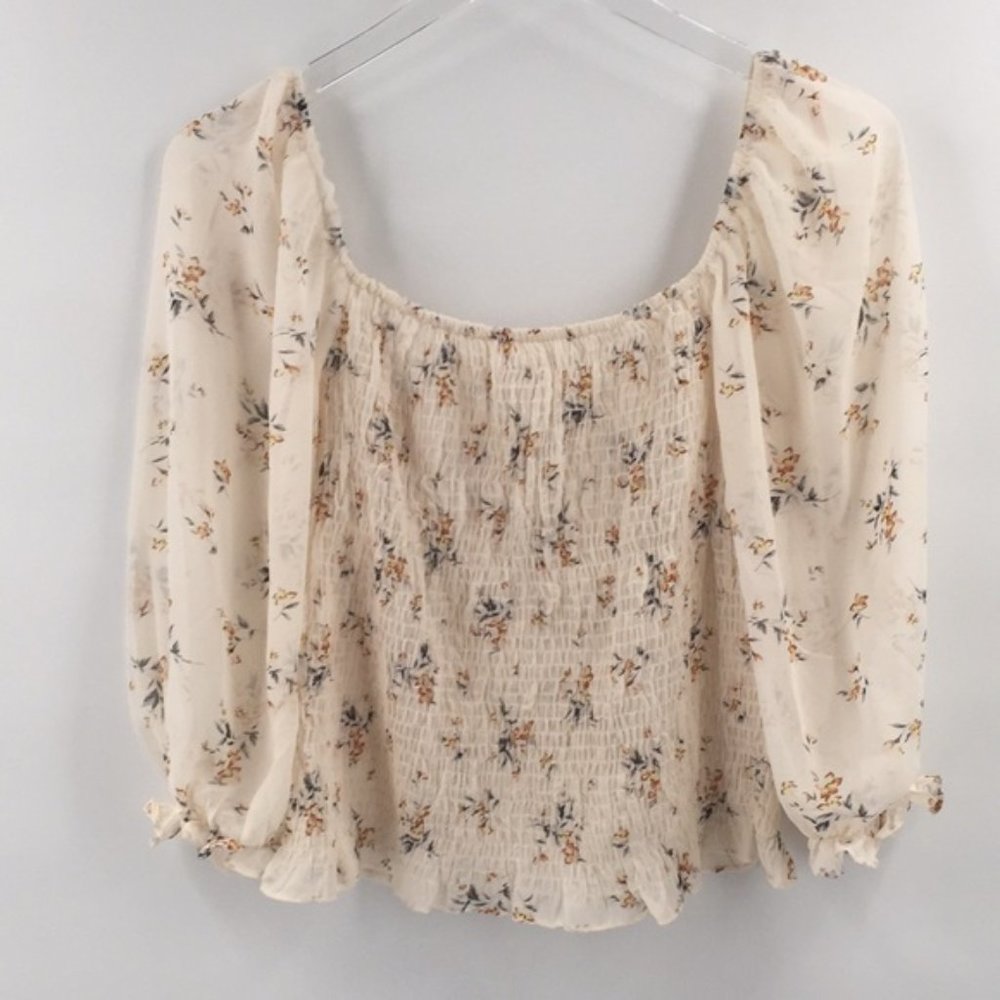 Puffy Sleeve Smocked Floral Chiffon Top